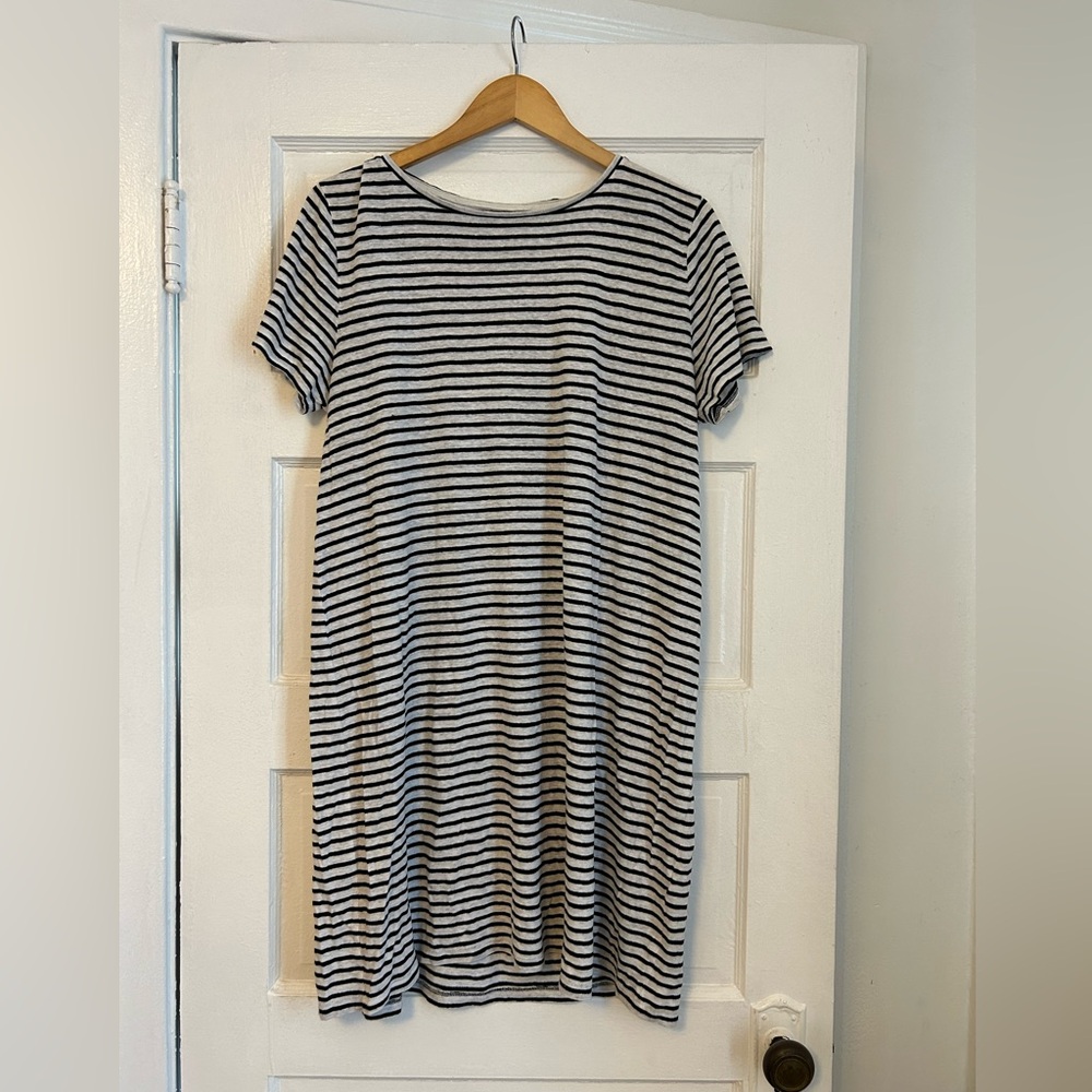 Eileen Fisher Striped Short-Sleeve T-Shirt Dress - Black & White Sz L